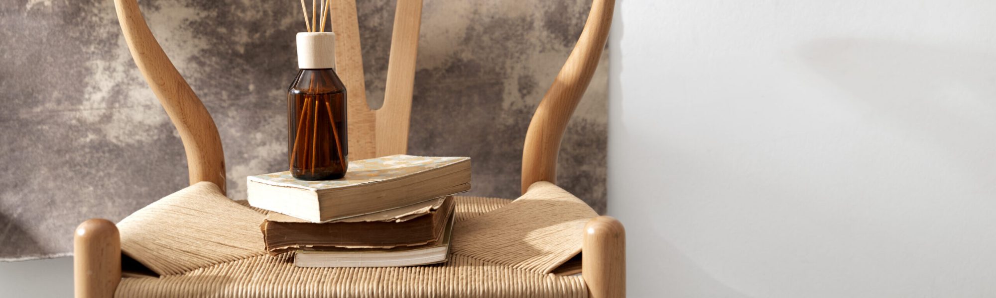 high angle books wooden chair